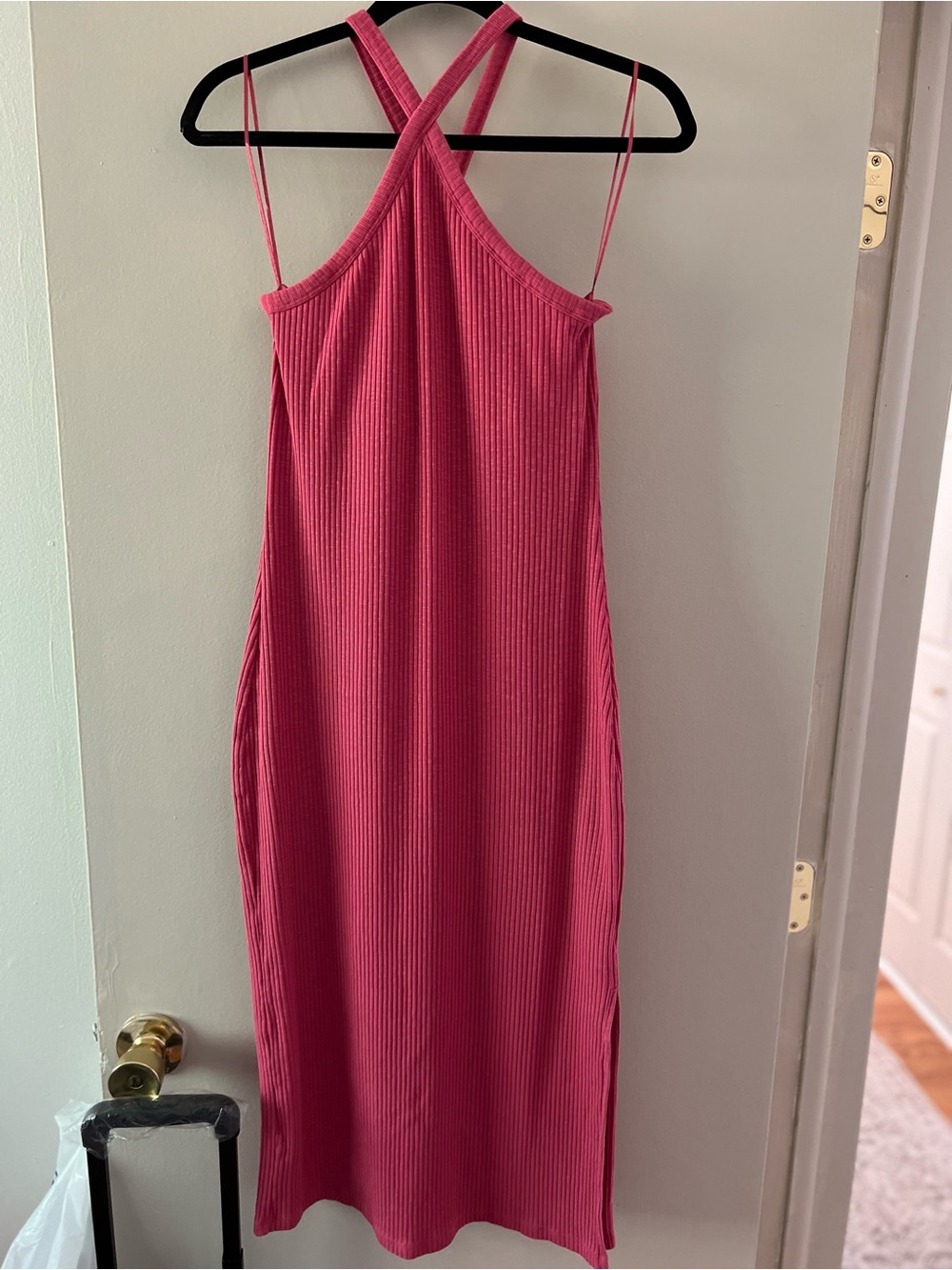 Old Navy Pink Ribbed Crossback Maxi Dress